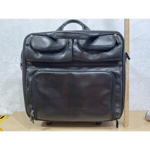 Levenger Evanger Leather Rolling Briefcase Laptop Bag Wheels Telescoping Handle